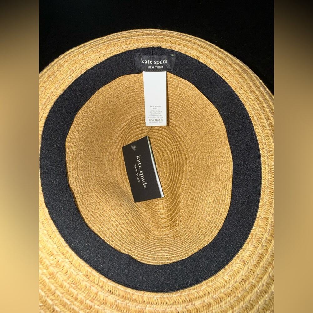 NEW KATE SPADE TAN TRILBY BICOLOR PINK RED BAND FEDORA HAT GOLD SPADE NWT - Picture 7 of 10
